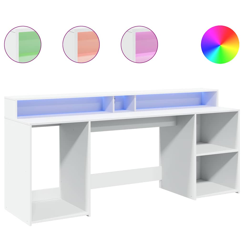 Secretária c/ luzes LED 160x55x91cm derivados de madeira branco