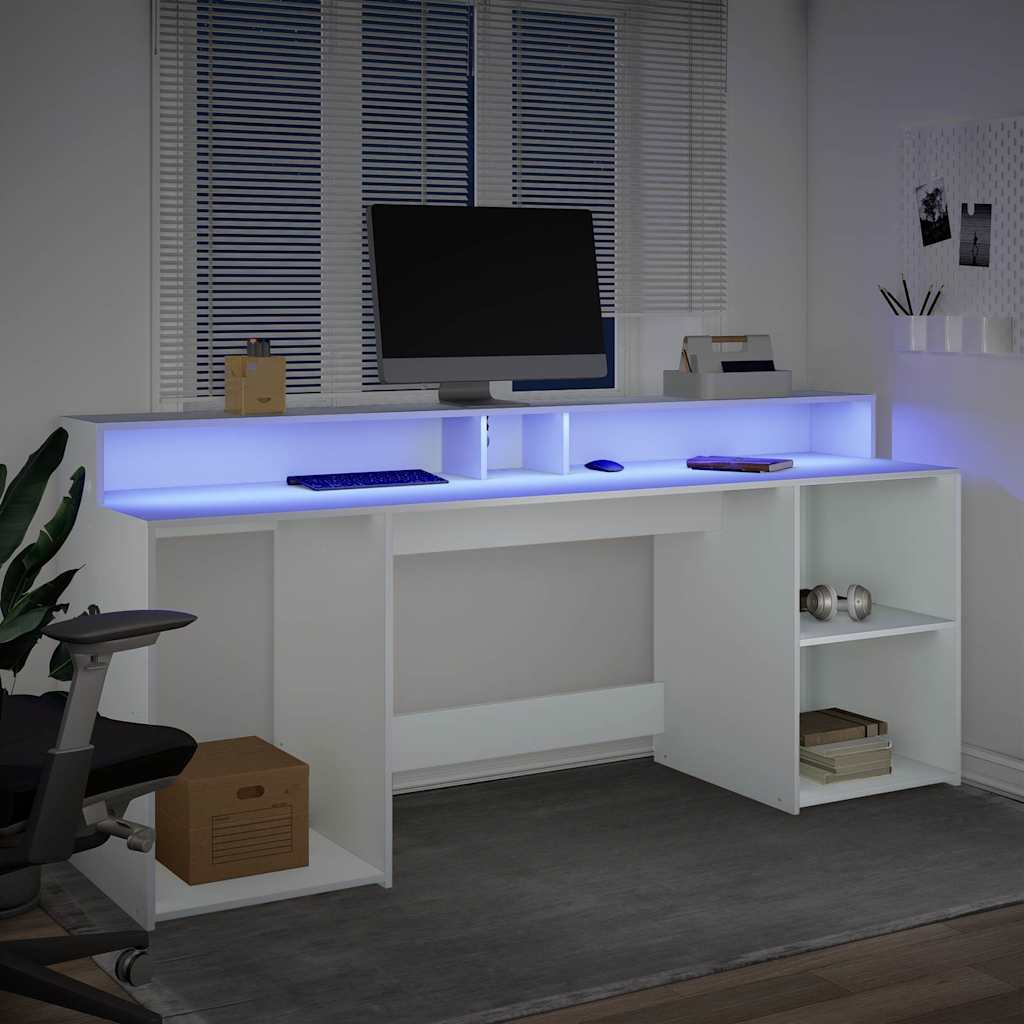 Secretária c/ luzes LED 160x55x91cm derivados de madeira branco