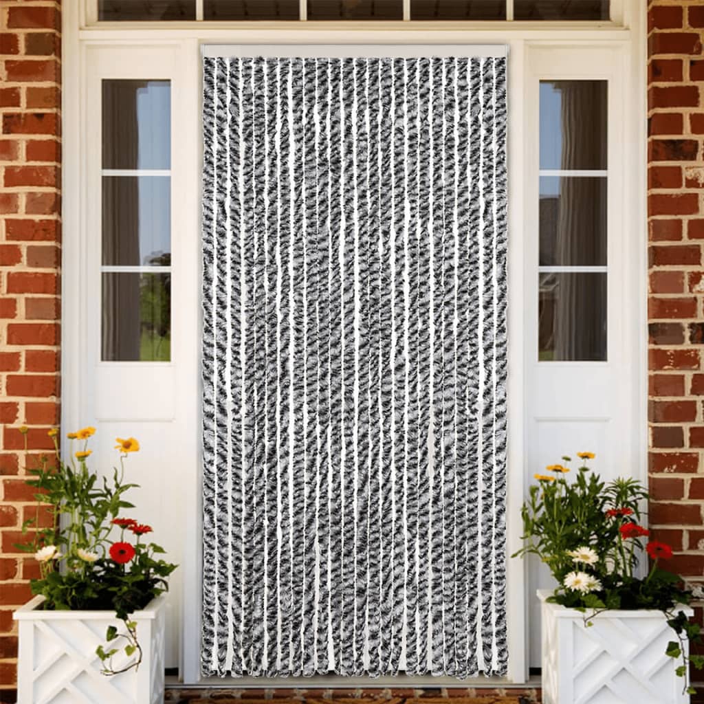 Cortina anti-insetos 100x200 cm chenille cinzento/preto/branco