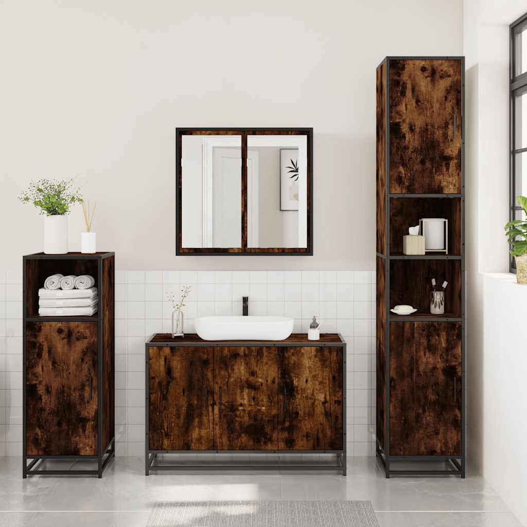 3 Pcs conjunto de móveis wc madeira processada carvalho fumado