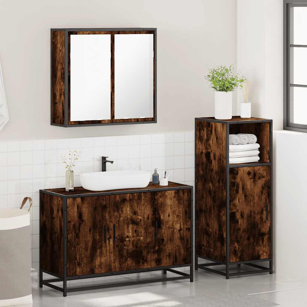 3 Pcs conjunto de móveis wc madeira processada carvalho fumado