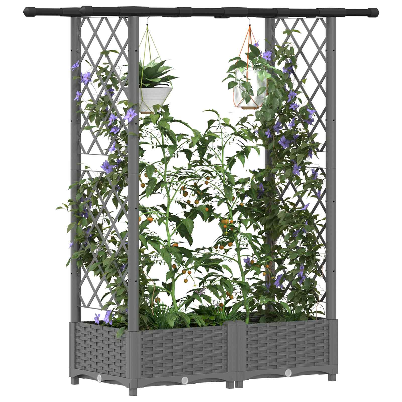 Cama elevada com treliça e telhado cinzento-claro PP