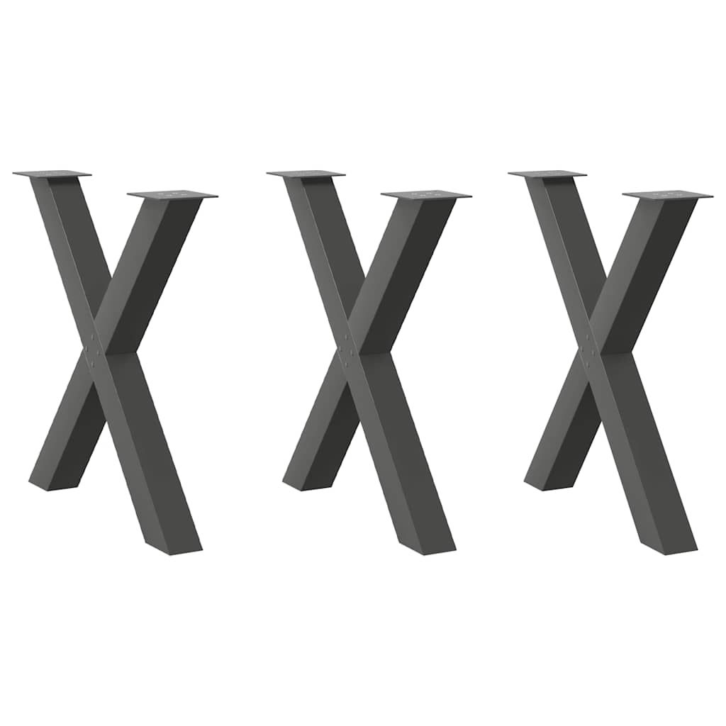 Pés para mesa de jantar em formato de x, 3 peças, antracite, 80x(72-73) cm, aço