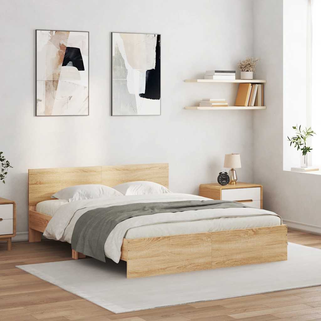 Estrutura cama c/ cabeceira/luzes LED 160x200cm carvalho sonoma