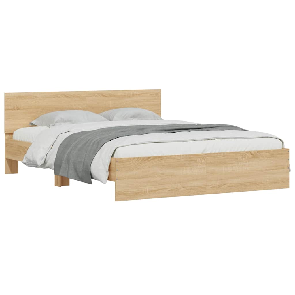 Estrutura cama c/ cabeceira/luzes LED 160x200cm carvalho sonoma