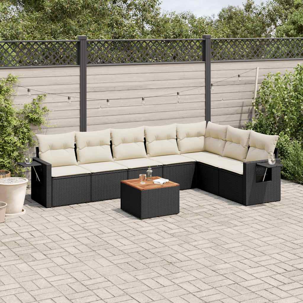 8 Pcs conjunto sofás de jardim com almofadões vime PE preto