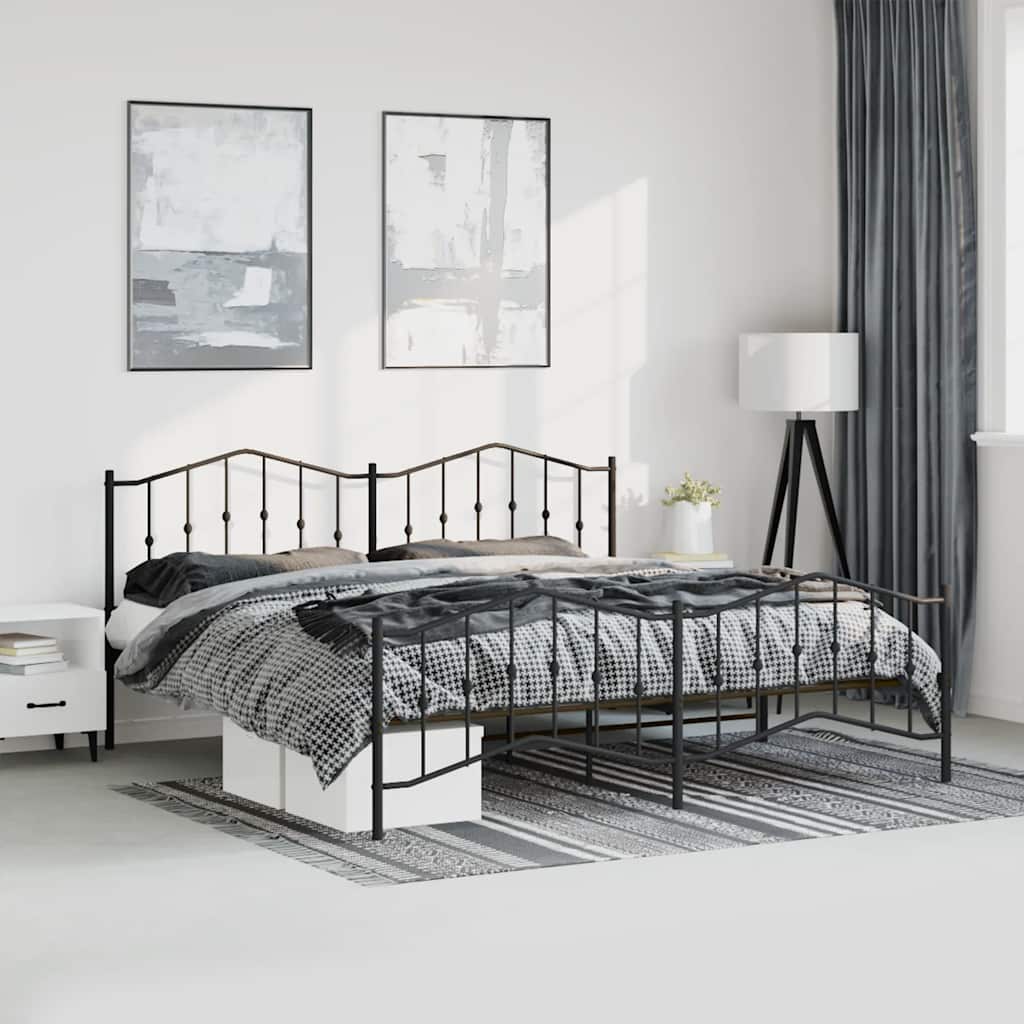 Estrutura de cama com cabeceira e pés 193x203 cm metal preto