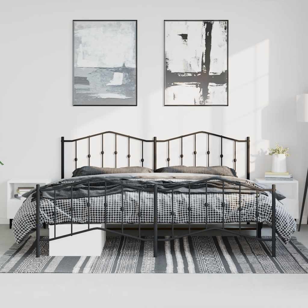 Estrutura de cama com cabeceira e pés 193x203 cm metal preto