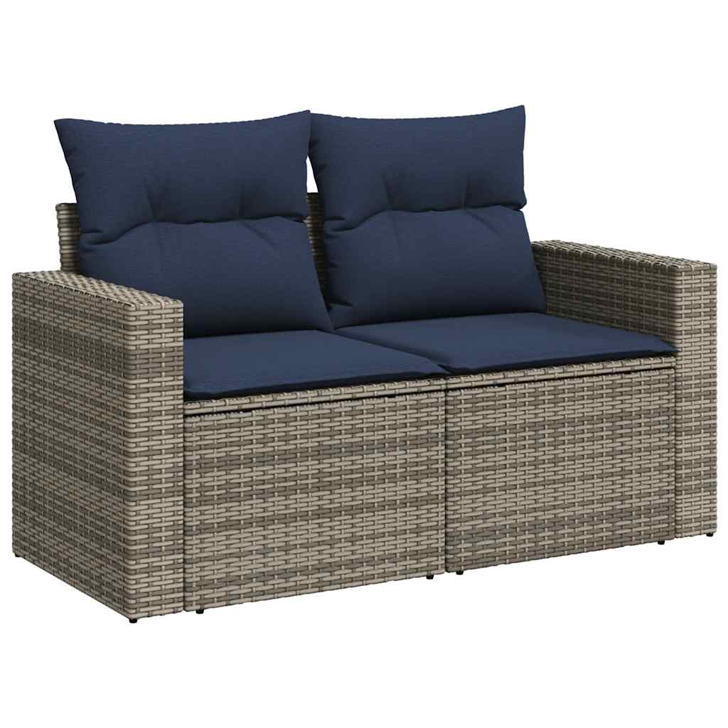 6 Pcs conjunto sofás de jardim com almofadões vime cinzento