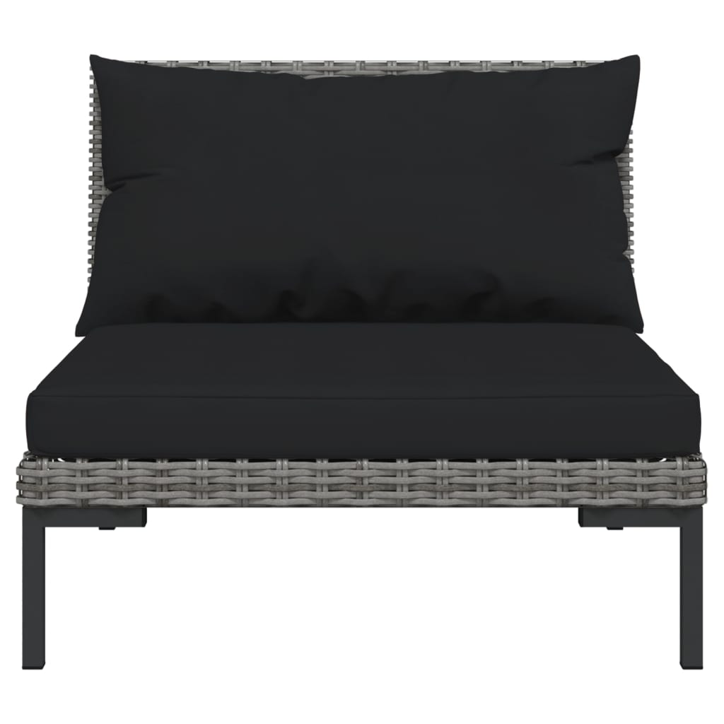4 Pcs conj. lounge jardim c/ almofadões vime PE cinza-escuro
