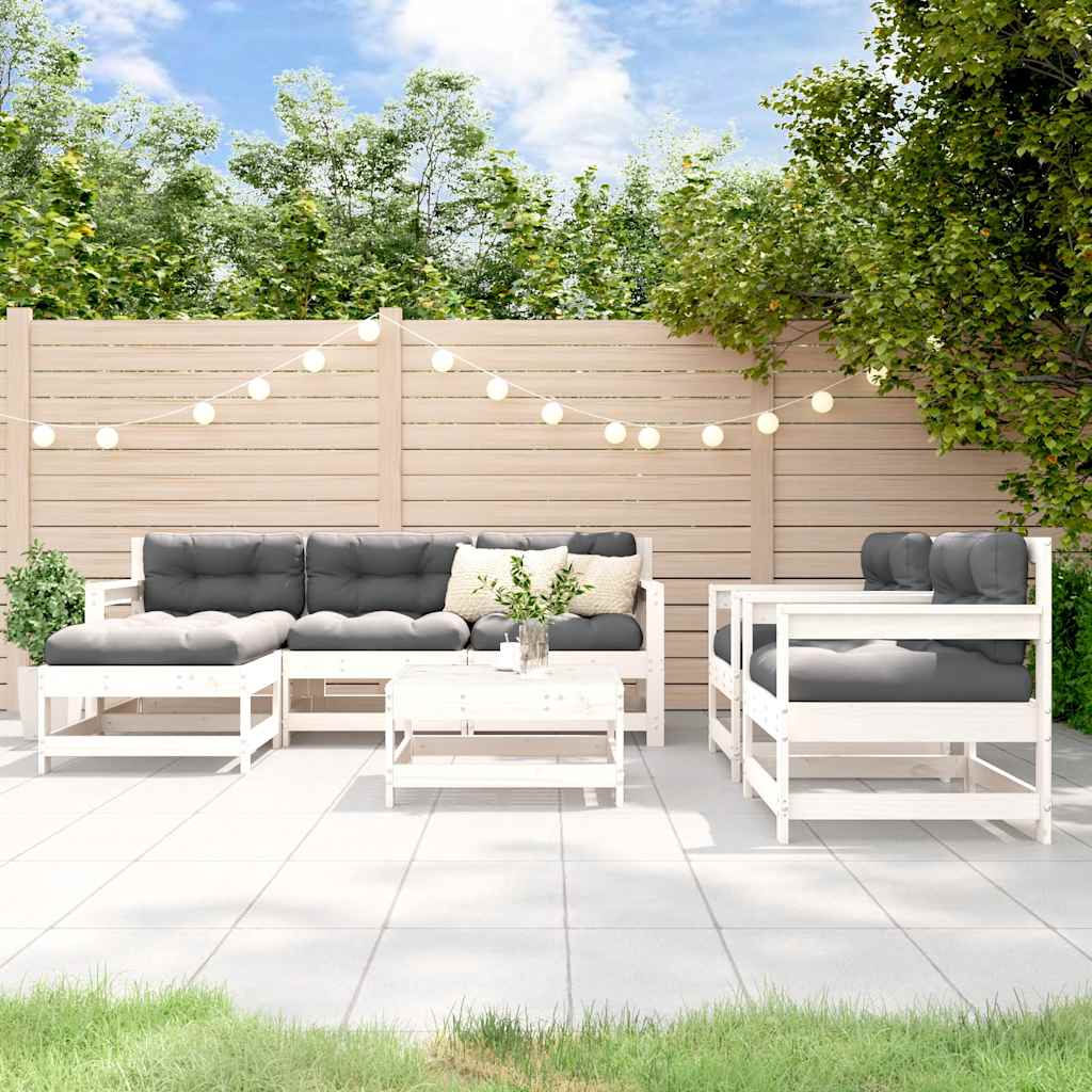 7 Pcs conjunto lounge de jardim pinho maciço branco
