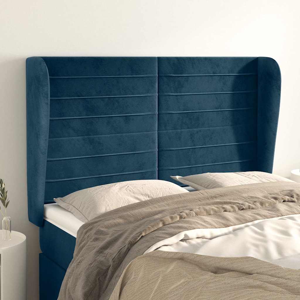 Cabeceira cama c/ abas veludo 147x23x118/128 cm azul-escuro