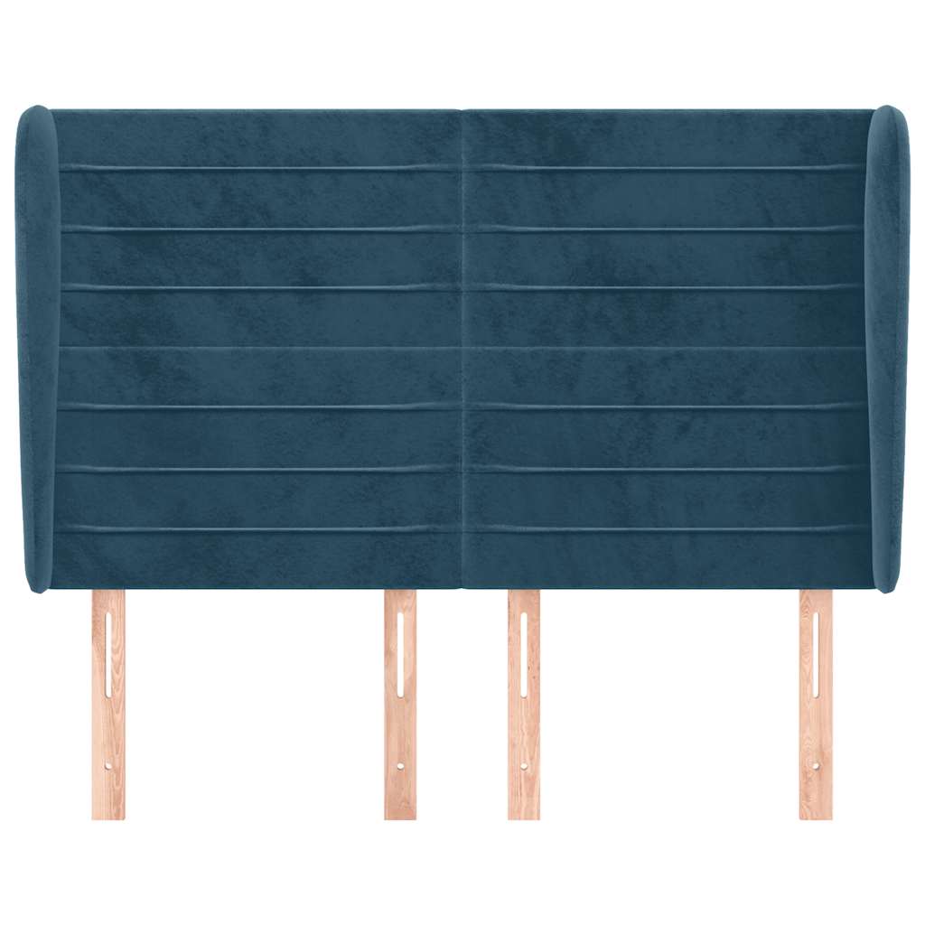 Cabeceira cama c/ abas veludo 147x23x118/128 cm azul-escuro