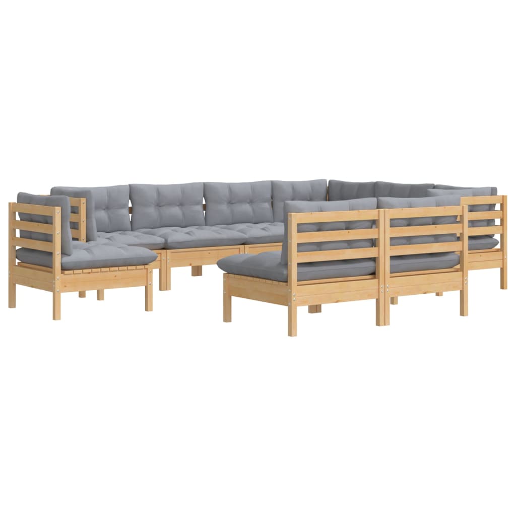 9 Pcs conjunto lounge de jardim + almofadões cinza pinho maciço