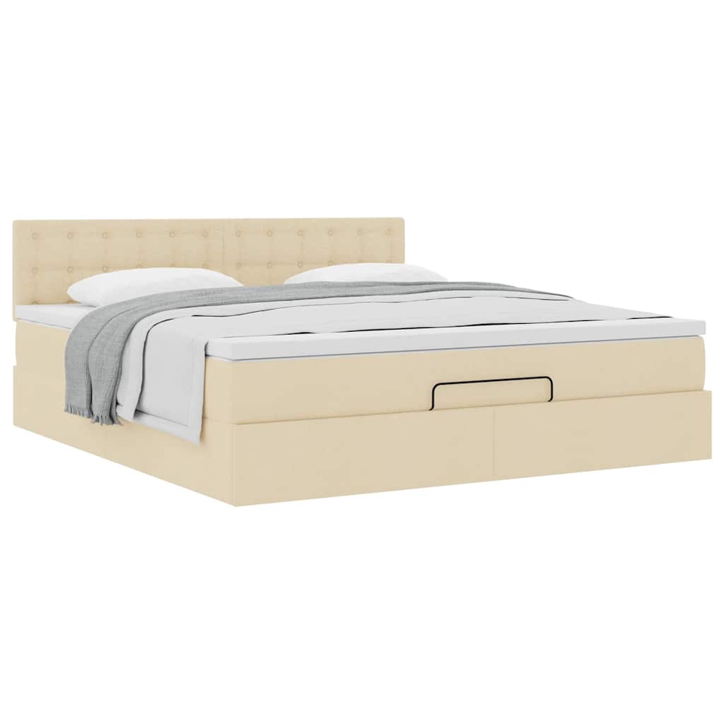 Estrutura de cama otomana com creme de colchão 180x200cm tecido