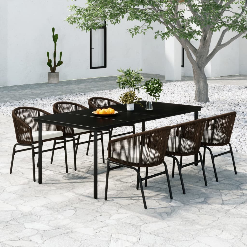 7 Pcs conjunto de jantar para jardim castanho