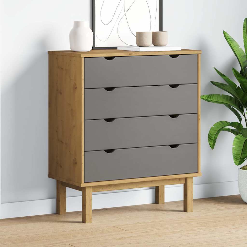 Armário gavetas otta 76,5x39,5x90cm pinho maciço castanho/cinza