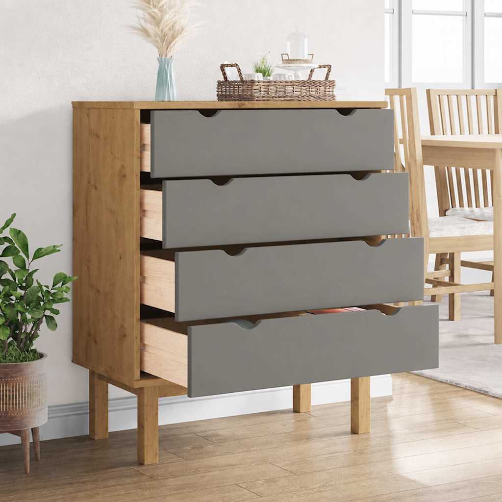 Armário gavetas otta 76,5x39,5x90cm pinho maciço castanho/cinza