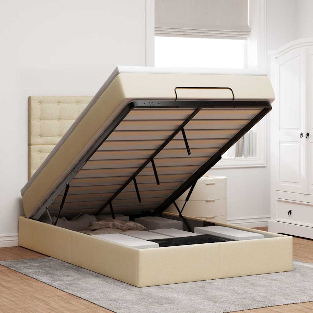 Estrutura de cama otomana com colchão tecido creme 120x200cm