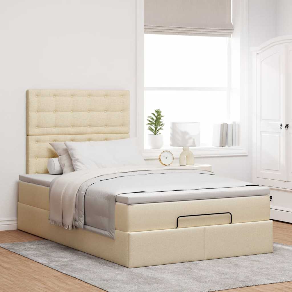 Estrutura de cama otomana com colchão tecido creme 120x200cm