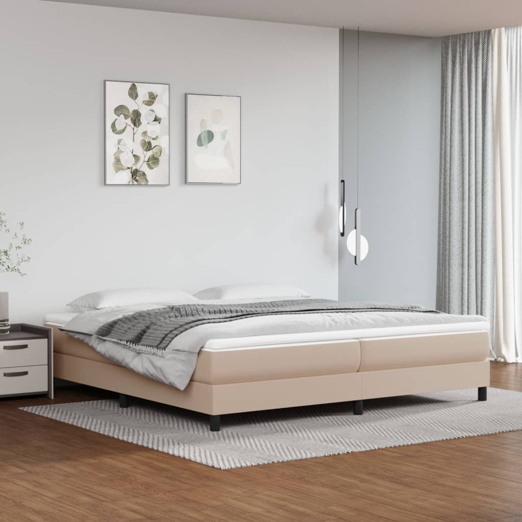 Estrutura de cama com molas 200x200 cm couro artificial cappuccino