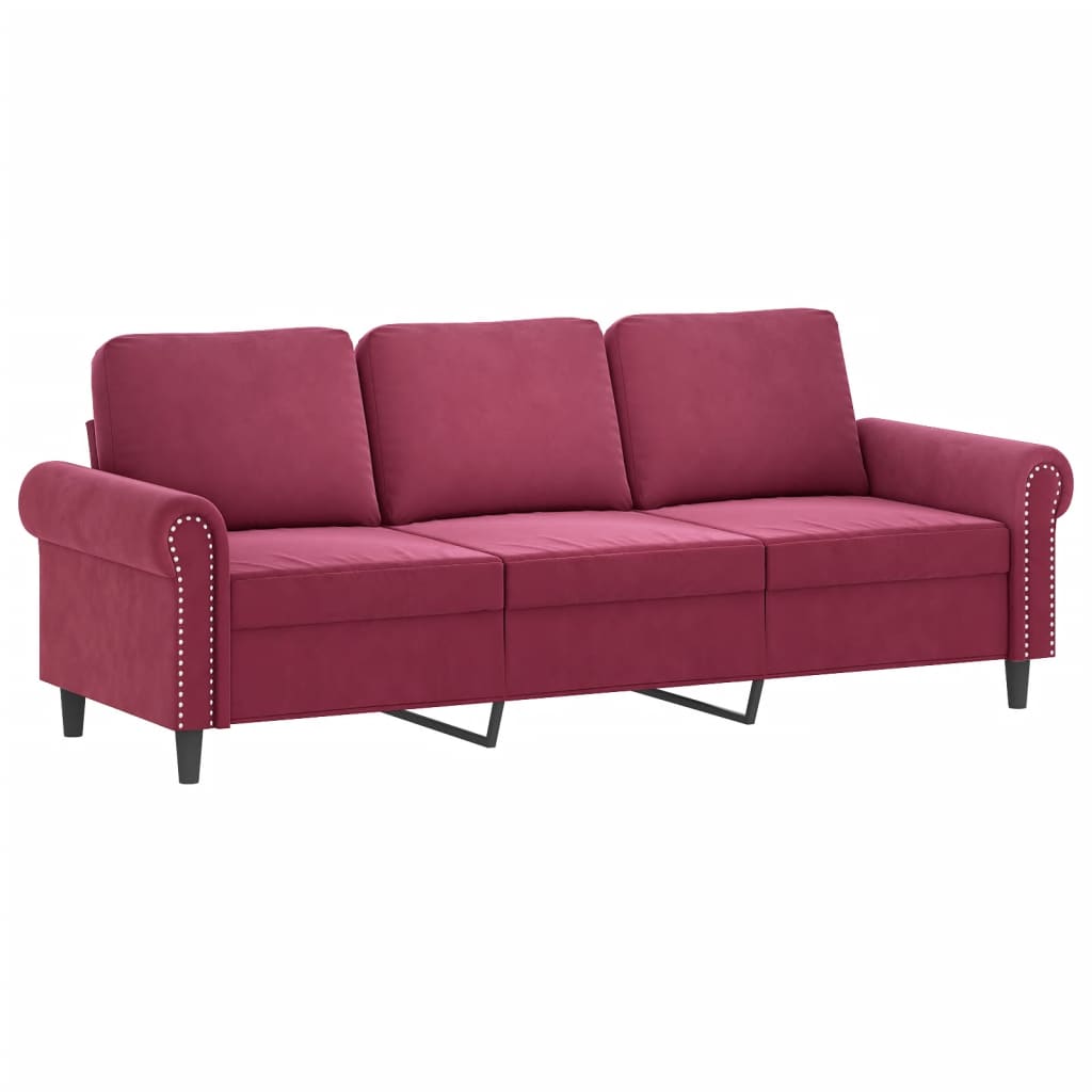 3 Pcs conjunto de sofás com almofadões veludo vermelho tinto