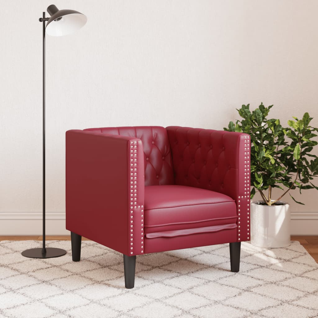 Sofá chesterfield couro artificial vermelho tinto