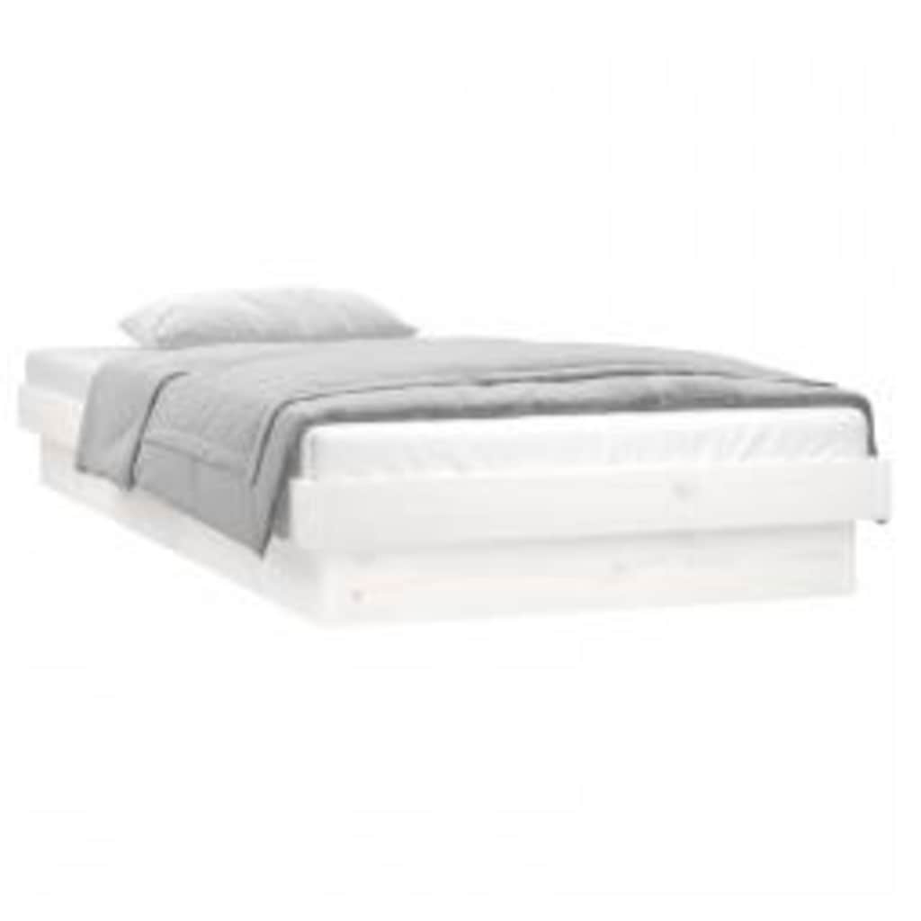 Estrutura de cama c/ luzes LED 90x200 cm madeira maciça branco