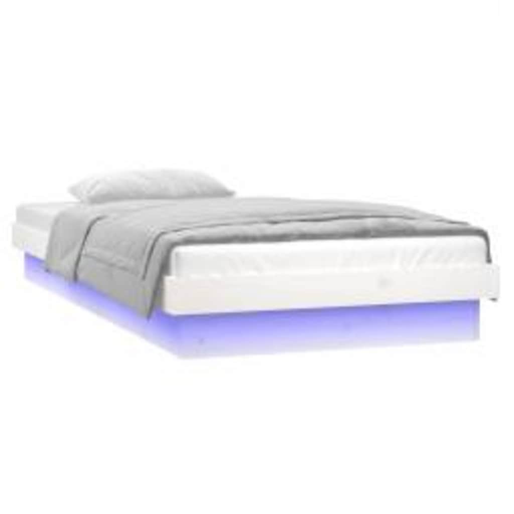 Estrutura de cama c/ luzes LED 90x200 cm madeira maciça branco