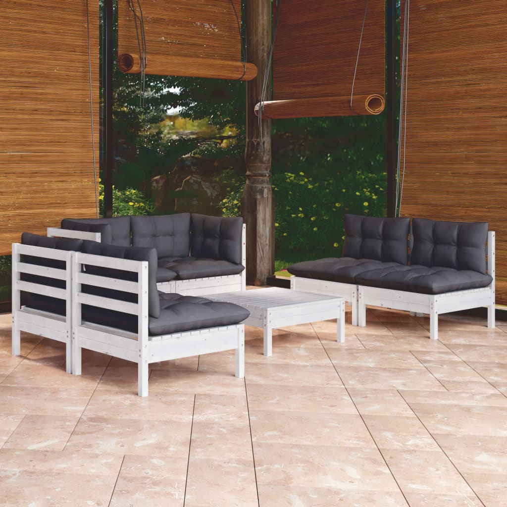 7 Pcs conjunto lounge de jardim c/ almofadões pinho maciço