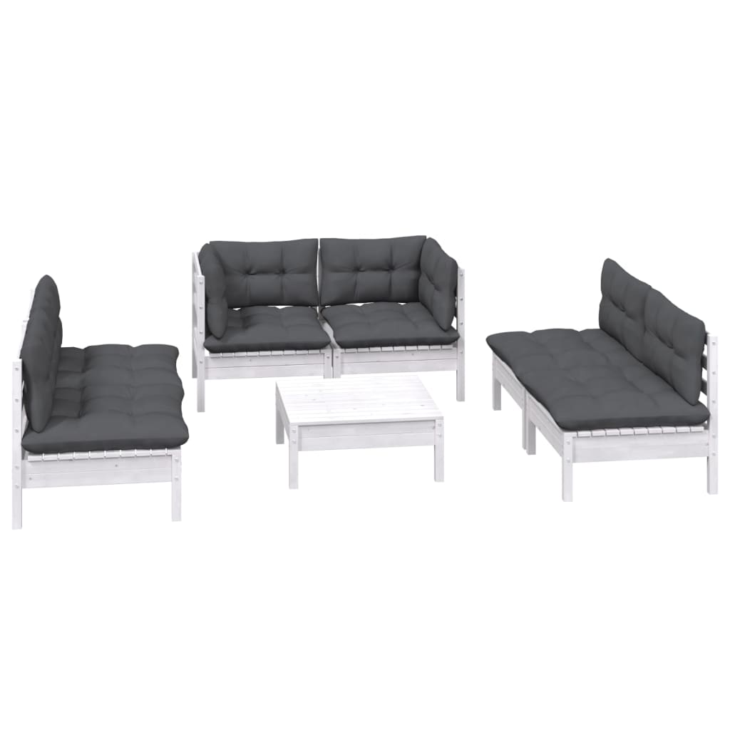7 Pcs conjunto lounge de jardim c/ almofadões pinho maciço