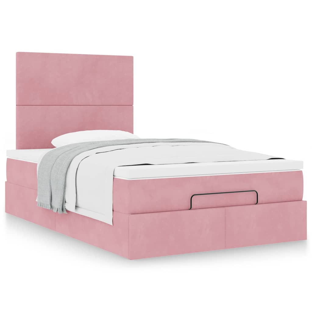 Moldura de cama otomana com colchões rosa 120x190 cm veludo