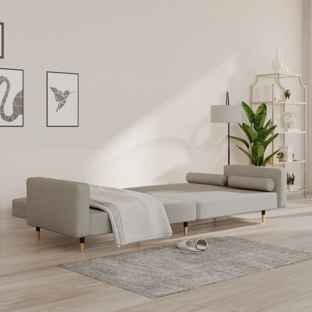 Sofá-cama 2 lugares com duas almofadas veludo cinzento-claro