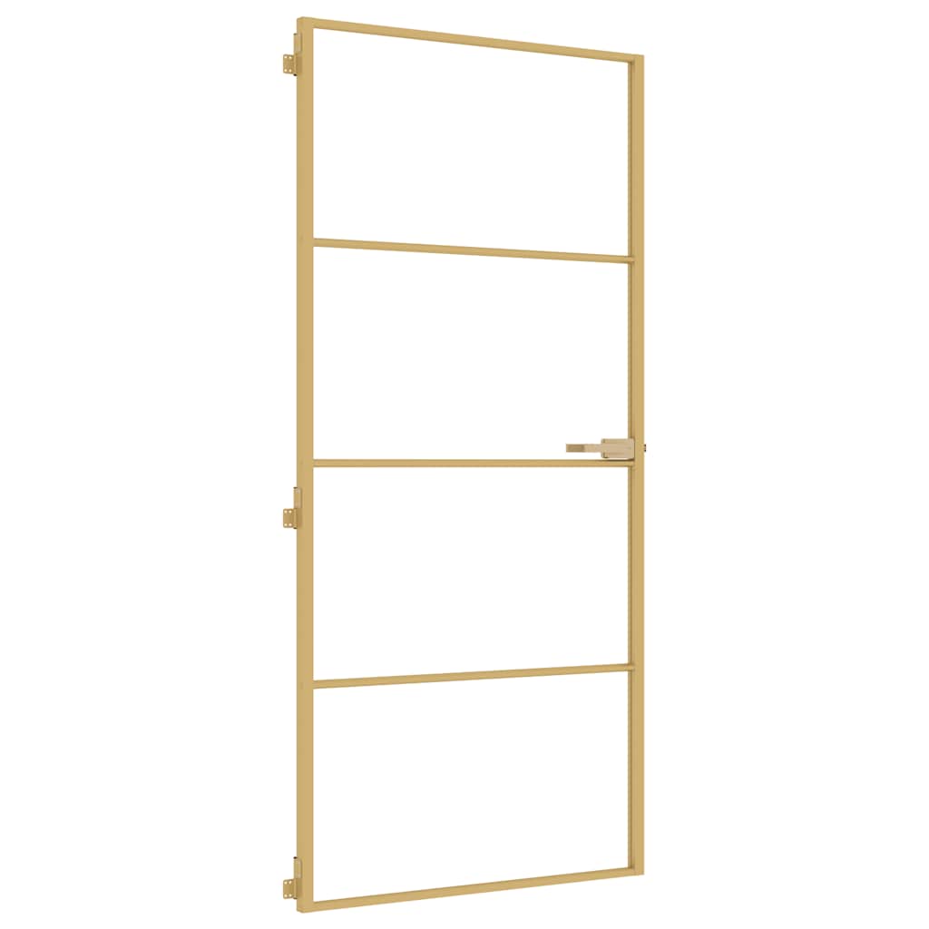 Porta interior 93x201,5 cm vidro temperado e alumínio dourado