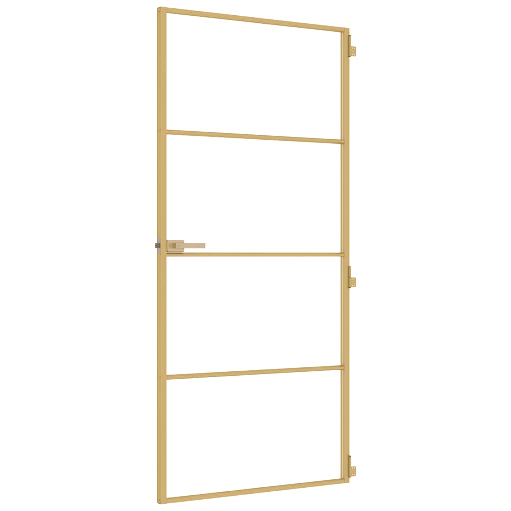 Porta interior 93x201,5 cm vidro temperado e alumínio dourado