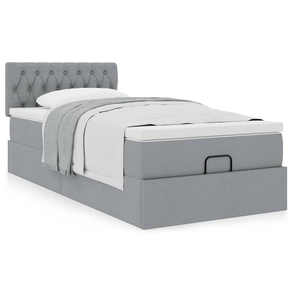 Cama otomana com colchão 100x200 cm tecido cinzento claro