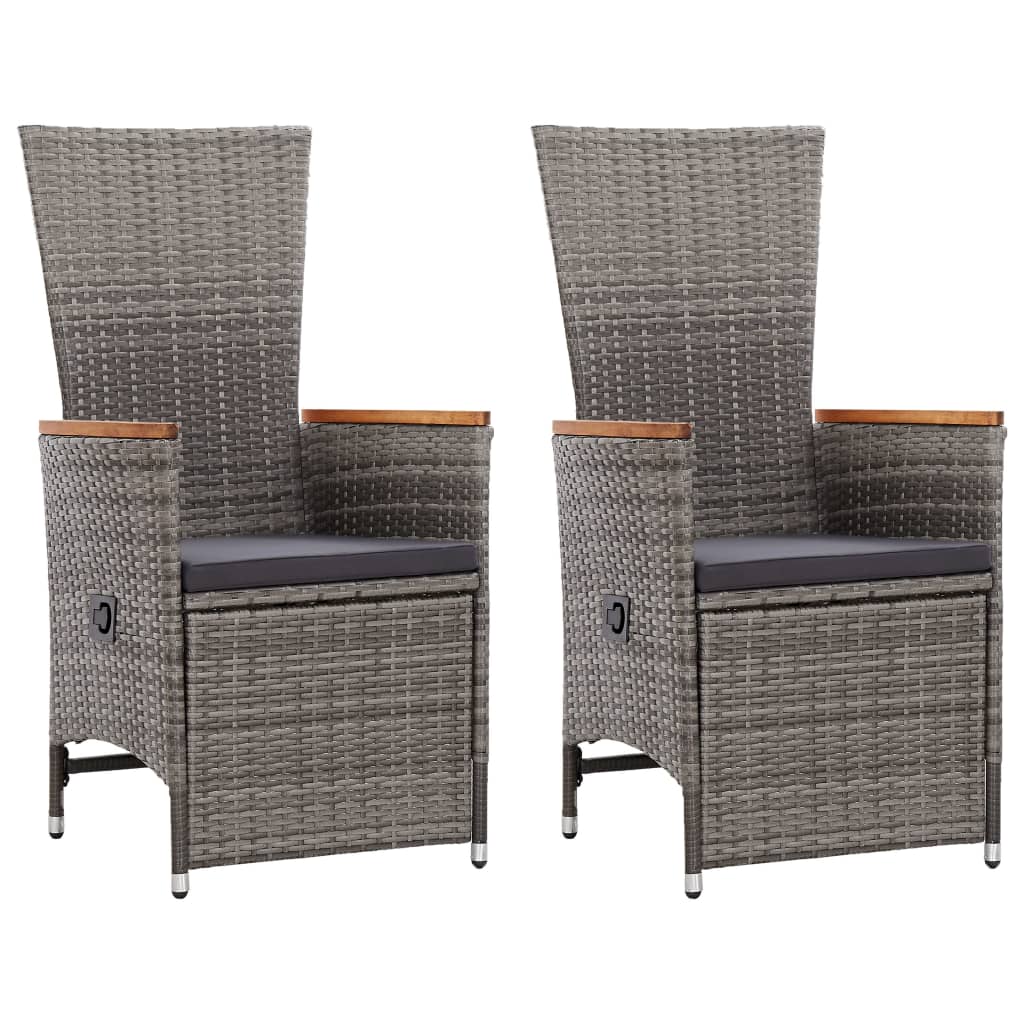 Cadeiras jardim reclináveis 2 pcs + almofadões vime PE cinzento