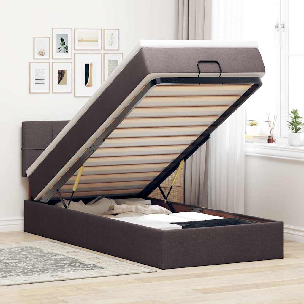 Estrutura cama otomana colchão 80x200 cm tecido castanho escuro