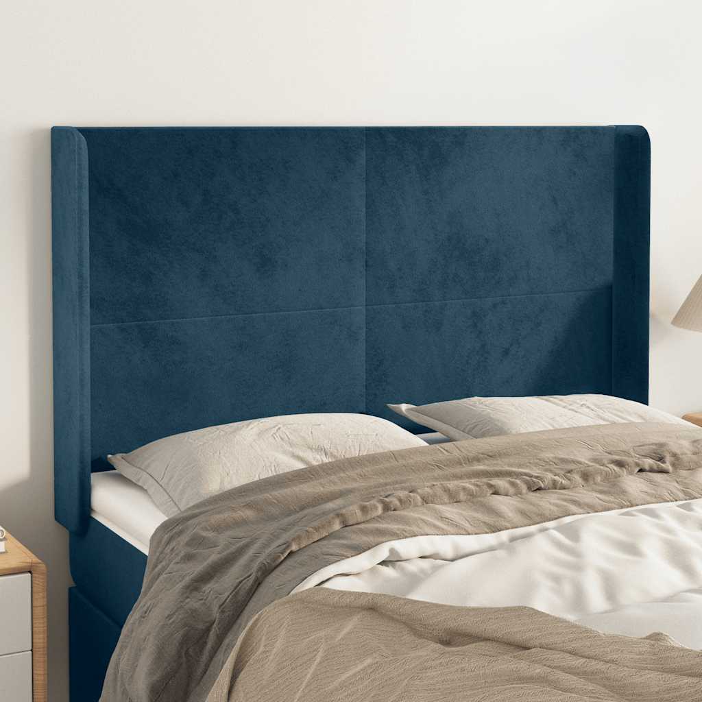 Cabeceira cama c/ abas veludo 147x16x118/128 cm azul-escuro