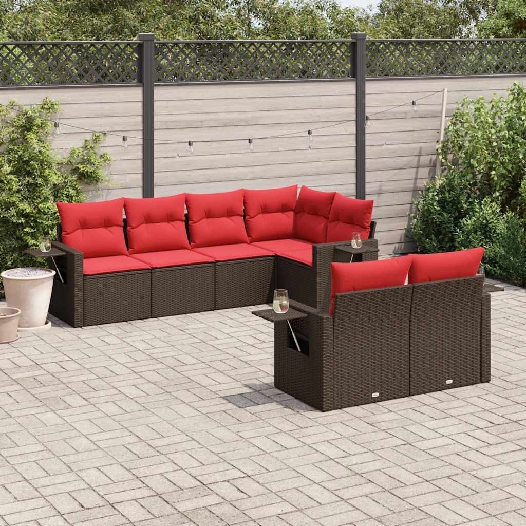 Conjunto de sofá de jardim com 7 peças e almofadas em rattan sintético marrom
