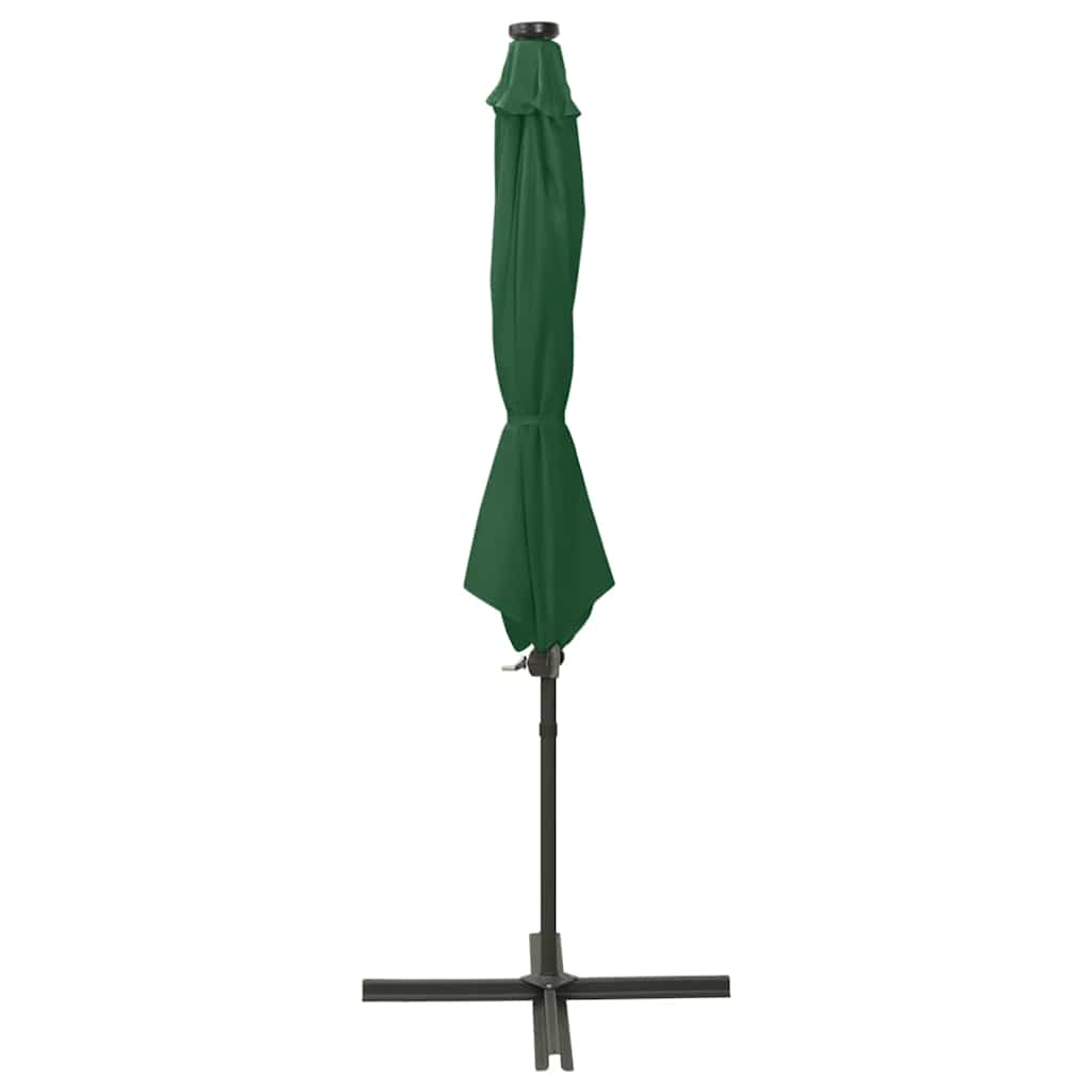 Guarda-sol jardim cantilever c/ poste e luzes LED 300 cm verde