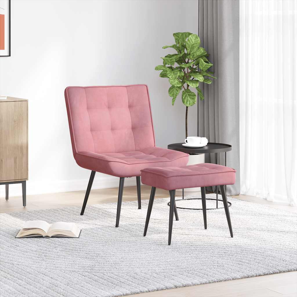 Cadeira de descanso com banco veludo rosa