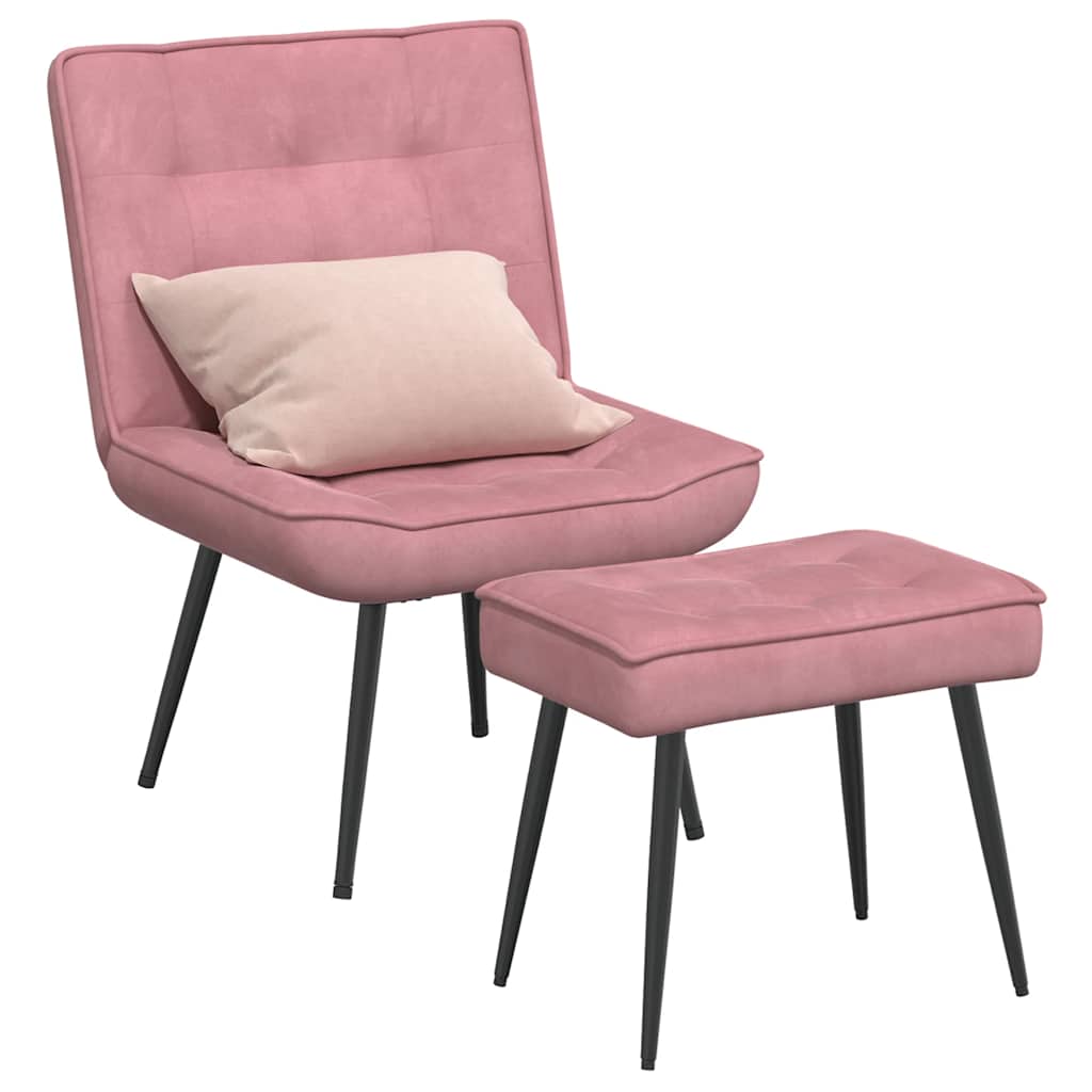 Cadeira de descanso com banco veludo rosa