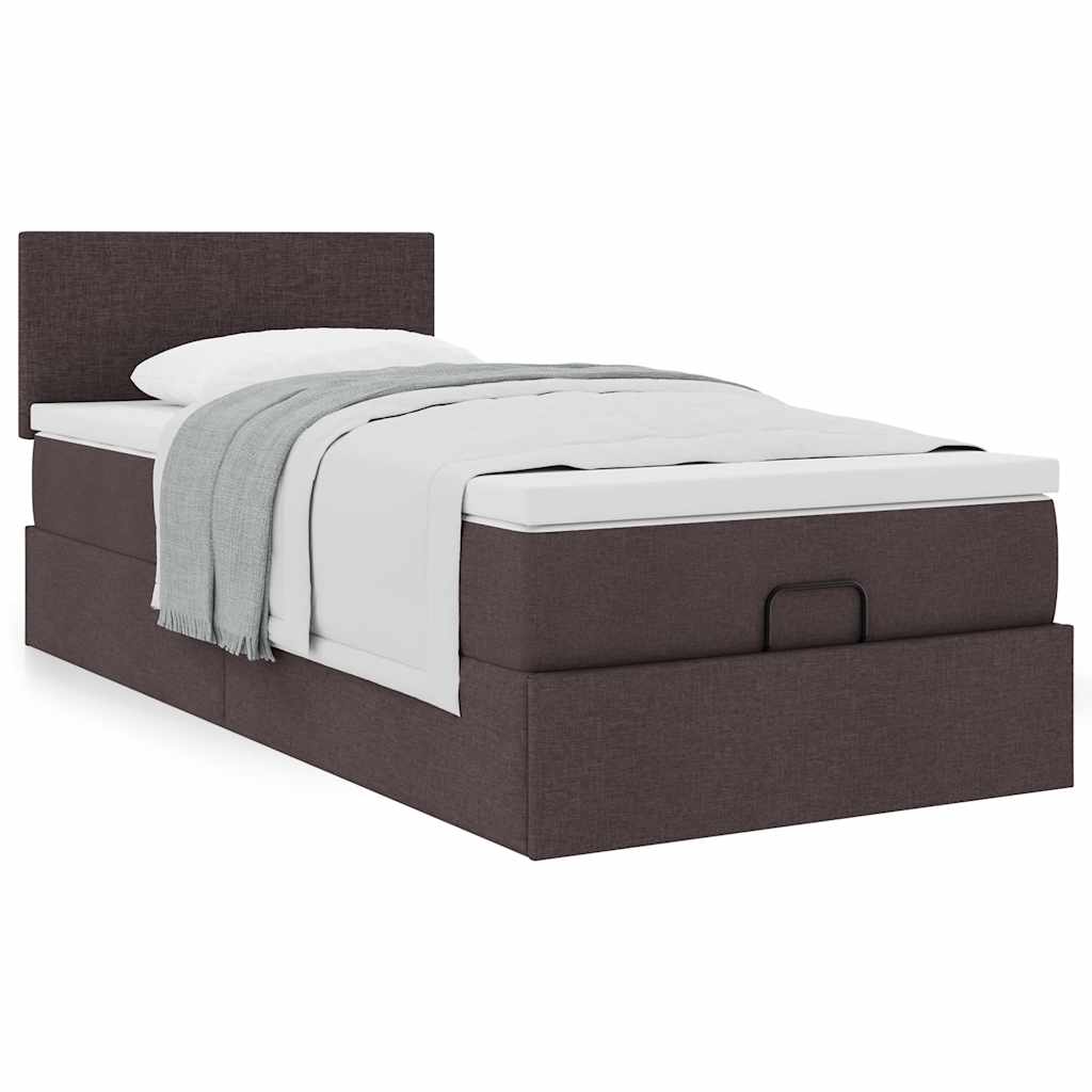 Cama otomana com colchão 90x200 cm tecido castanho escuro