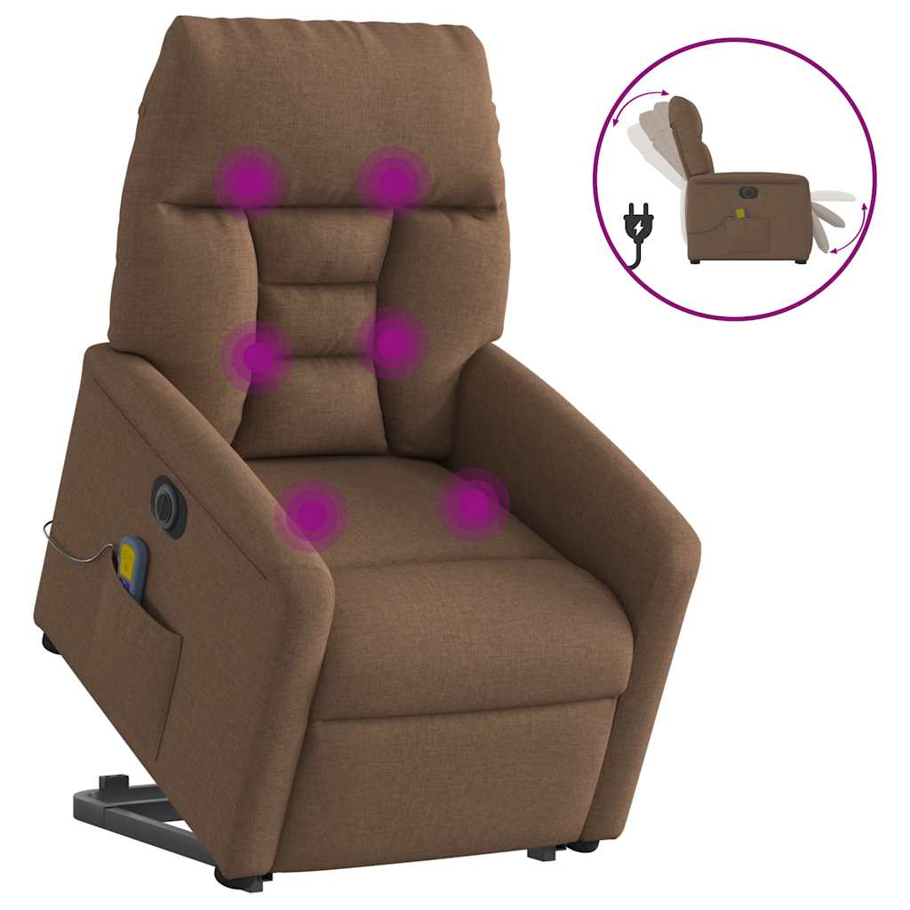 Poltrona elétrica elevatória massagens tecido castanho