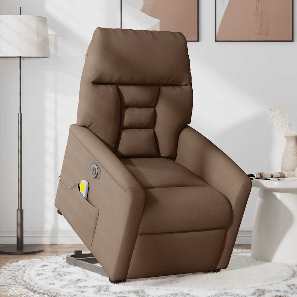 Poltrona elétrica elevatória massagens tecido castanho