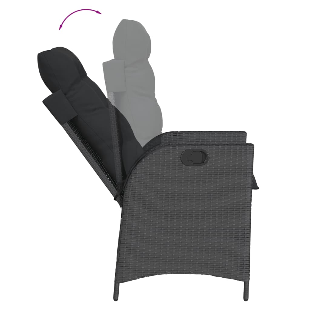 7 Pcs conjunto de jantar p/ jardim c/ almofadões vime PE preto