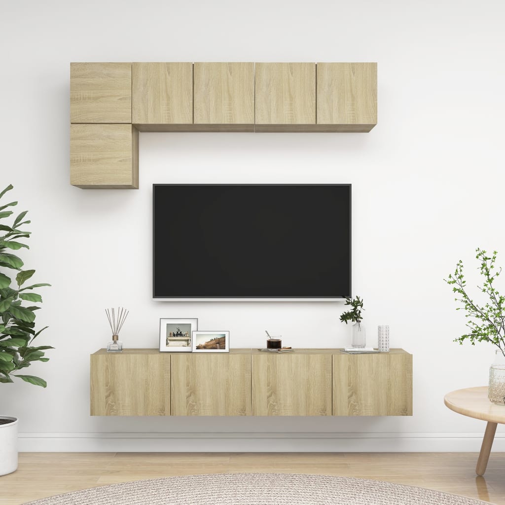 5Pcs conjunto de móveis de TV derivados madeira carvalho sonoma