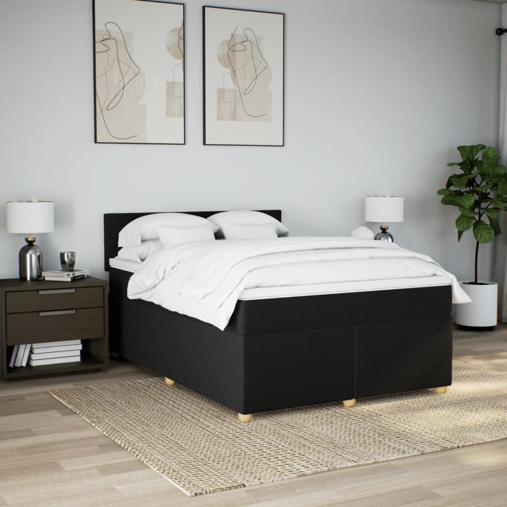 Cama com molas/colchão 160x200 cm tecido preto