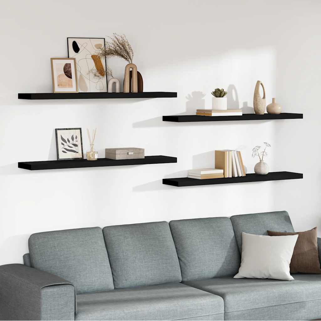 Prateleiras de parede suspensas 4 pcs 120x23,5x3,8cm MDF preto